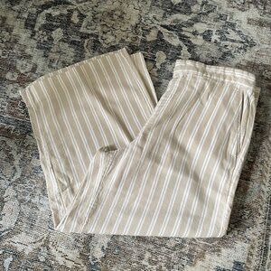 Banana Republic Cotton/Rayon Wide Leg Cropped Pants - Tan/White Stripes